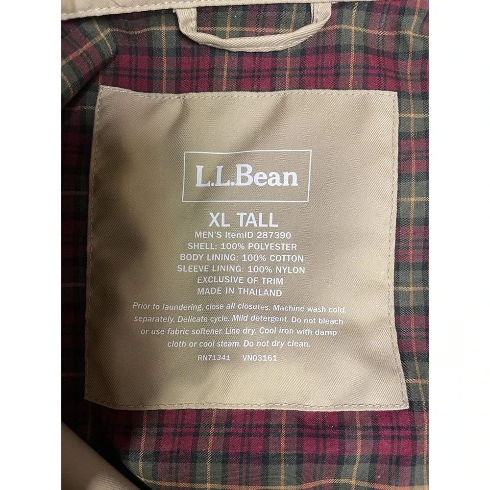 LL Bean Men Tan H2Off Full Zip Warm Up Jacket Plaid Flannel Lined Preppy XL Tall